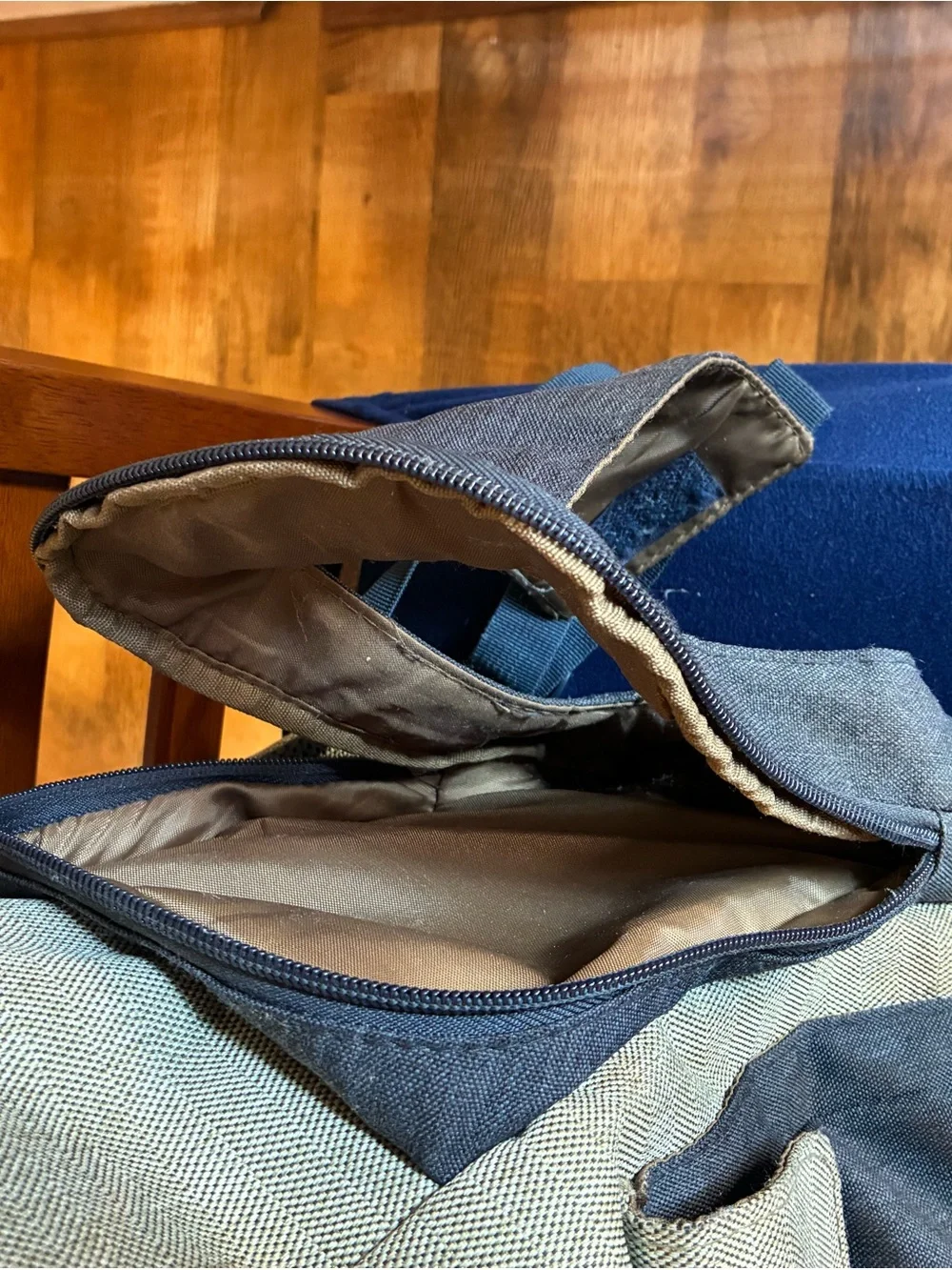 Eddie Bauer Olive and Navy Canvas Roll-Top Diaper Baby Backpack